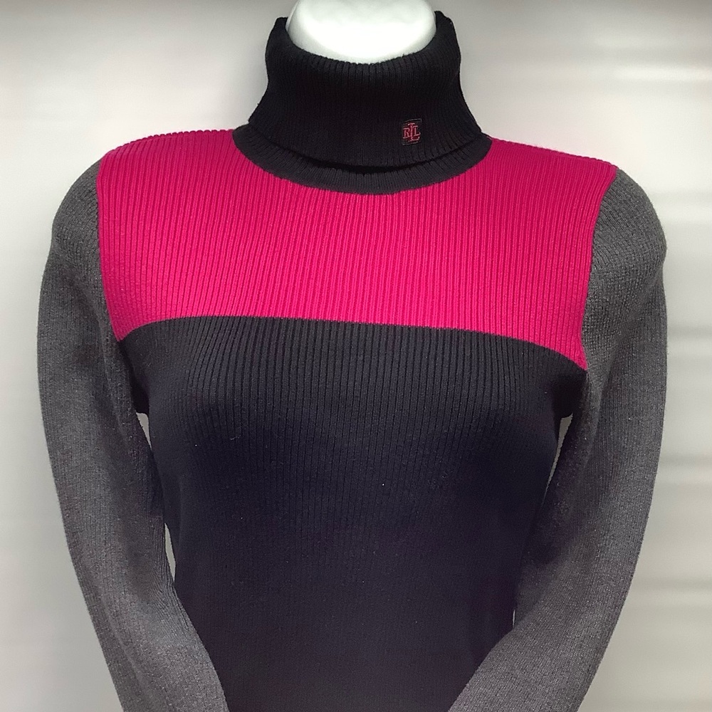 Lauren by Ralph Lauren Pink, Grey, Black Turtle Neck Sweater size PM